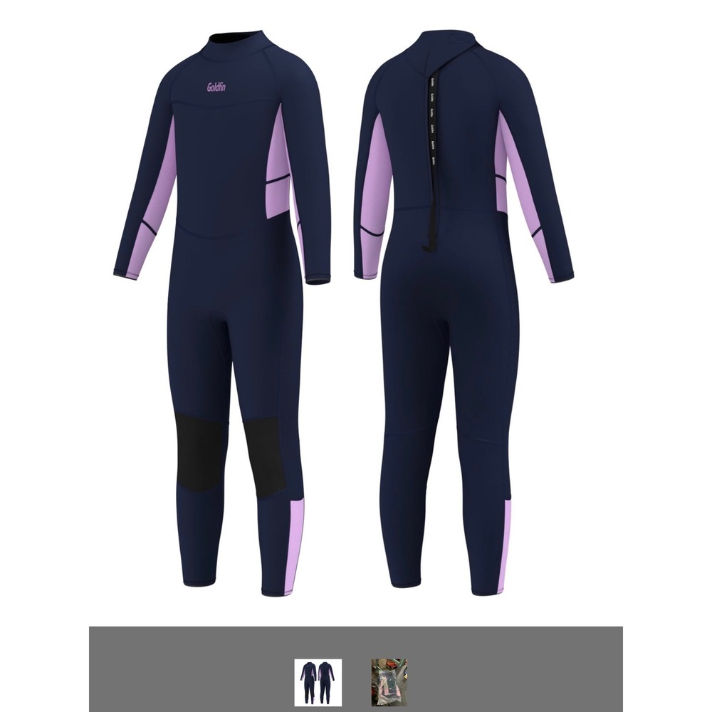 GoldFin Neoprene Wetsuit Kids Size 4 Navy Purple Excellent 3mm Full Body Thermal